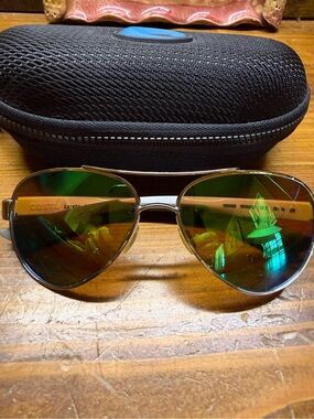 Costa Aviator Sunglasses with Green Mirrored Lenses and white Frame